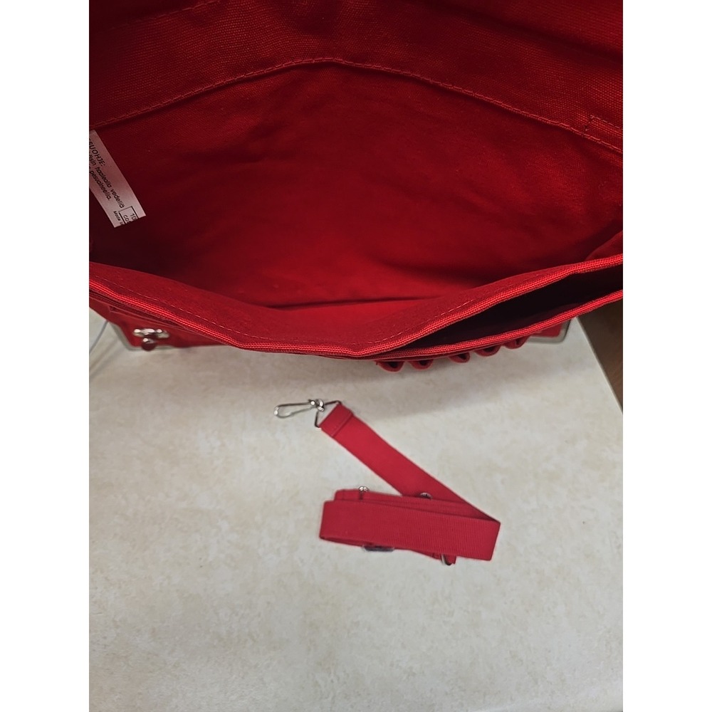 Vtg Marimekko Red Canvas Messenger Bag Briefcase Made in Finland Metal Corner - Picture 4 of 10
